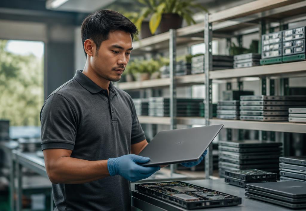 CHU HUI technician handling recovered technology assets